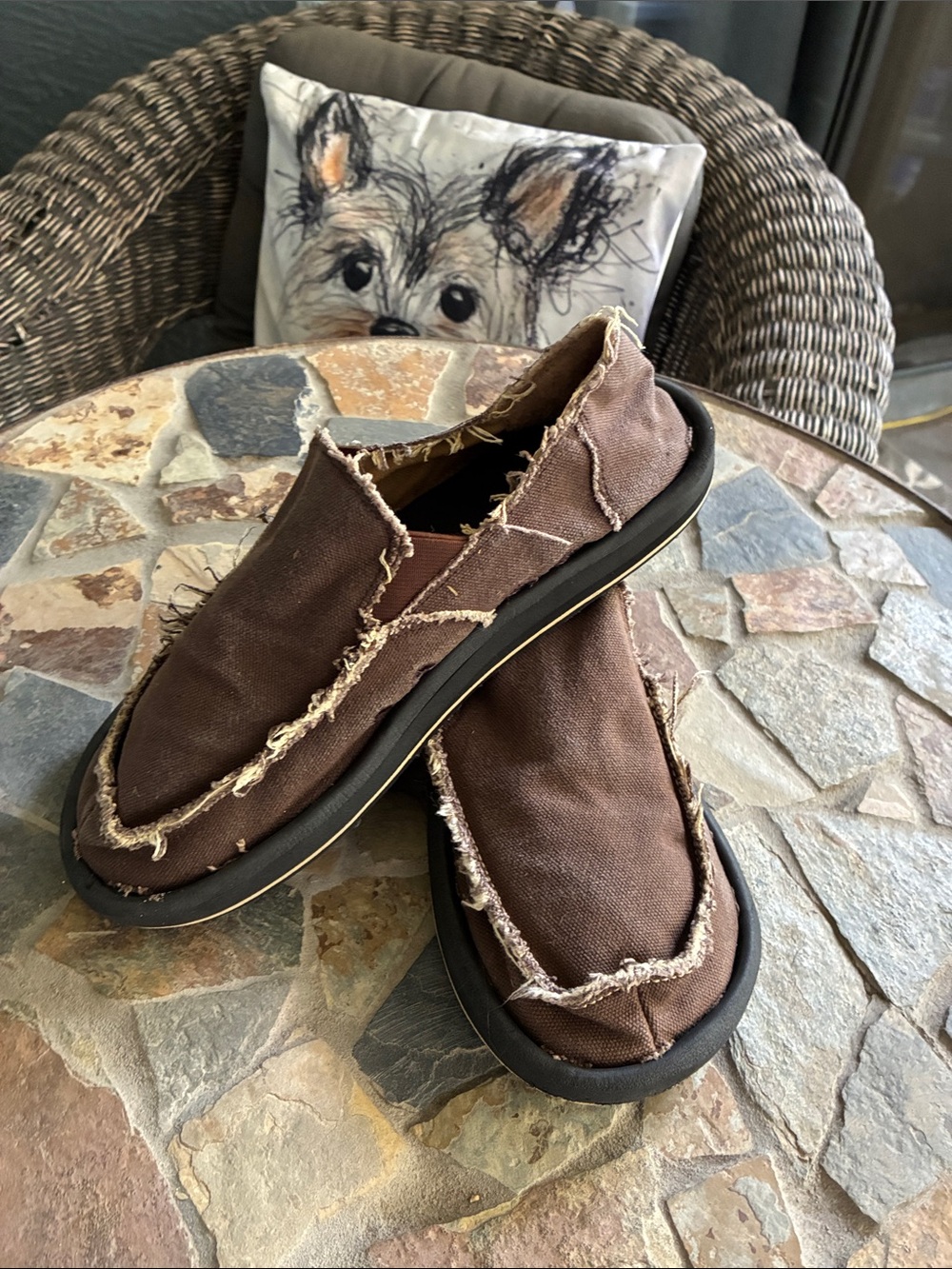 Sanuk Men's Frayed Canvas Slip-On Loafers - Brown